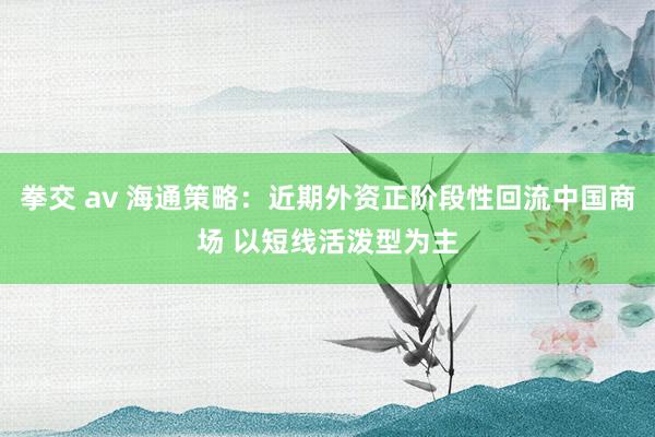 拳交 av 海通策略：近期外资正阶段性回流中国商场 以短线活泼型为主